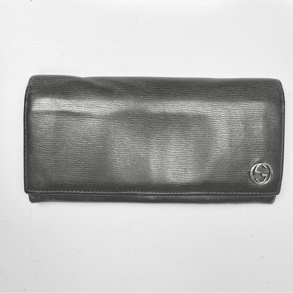 GUCCI Black Leather Bi-Fold Long Wallet